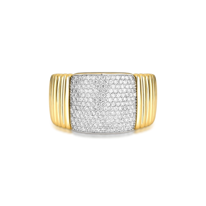Anel Plissé Pavê aro plissado ouro 18k com pavê 55pts de Diamantes rodinados 2