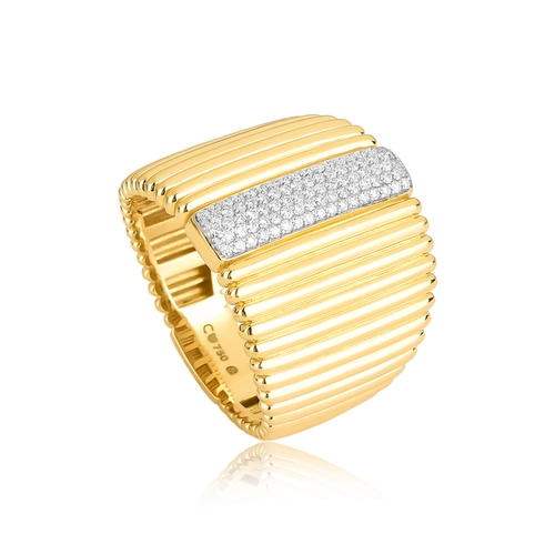 Anel Plissé Pavê plissado ouro 18k com pavê 25pts de Diamantes rodinados