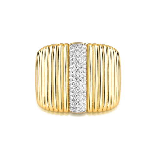 Anel Plissé Pavê plissado ouro 18k com pavê 25pts de Diamantes rodinados