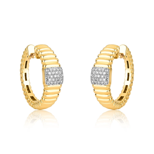 Brinco Plissé Pavê argola plissada ouro 18k com pavê de Diamantes rodinados