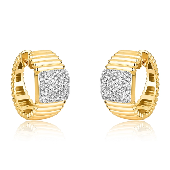 Brinco Plissé Pavê argola plissada ouro 18k pavê quadrado de Diamantes rodinados 1