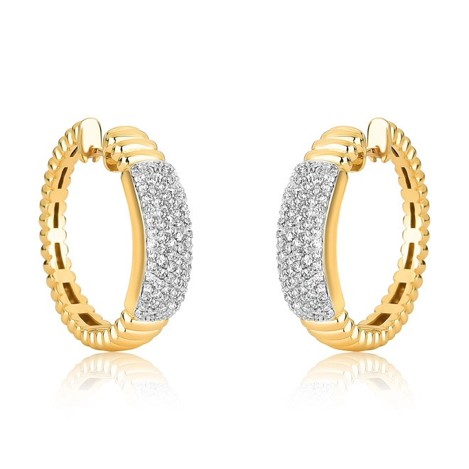 Brinco Plissé Pavê argola plissada ouro 18k com pavê 44pts de Diamantes rodinados 1