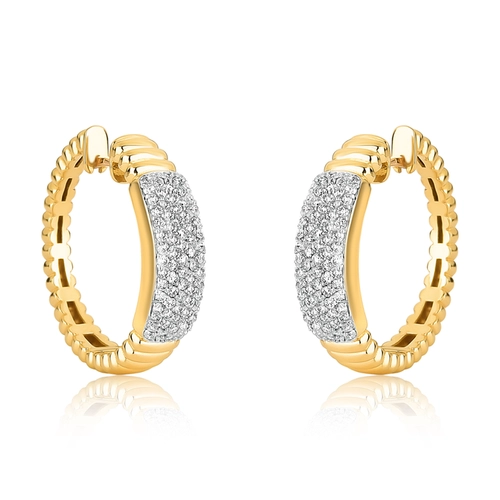Brinco Plissé Pavê argola plissada ouro 18k com pavê 44pts de Diamantes rodinados