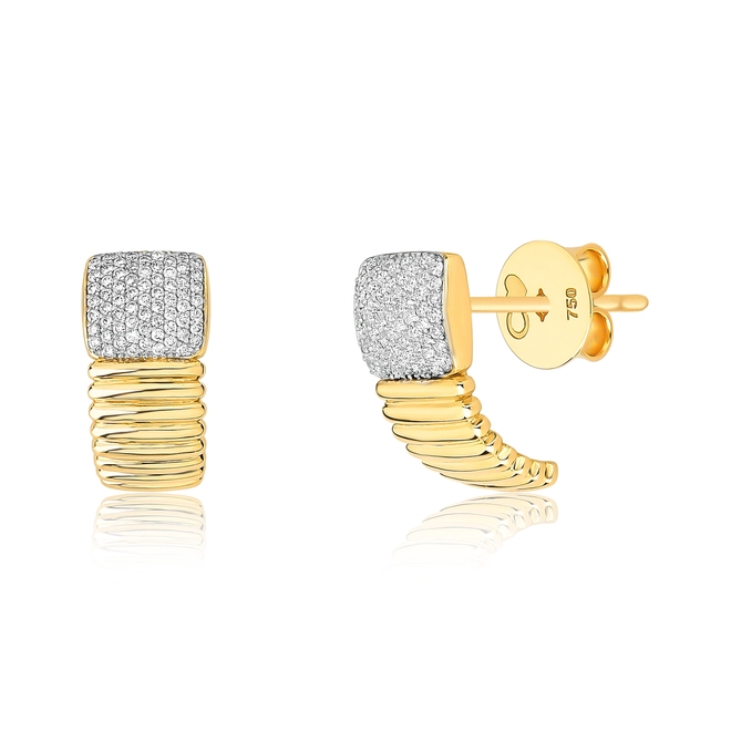 Brinco Plissé Pavê meia argola plissada ouro 18k com pavê 40pts de Diamantes rodinados 1