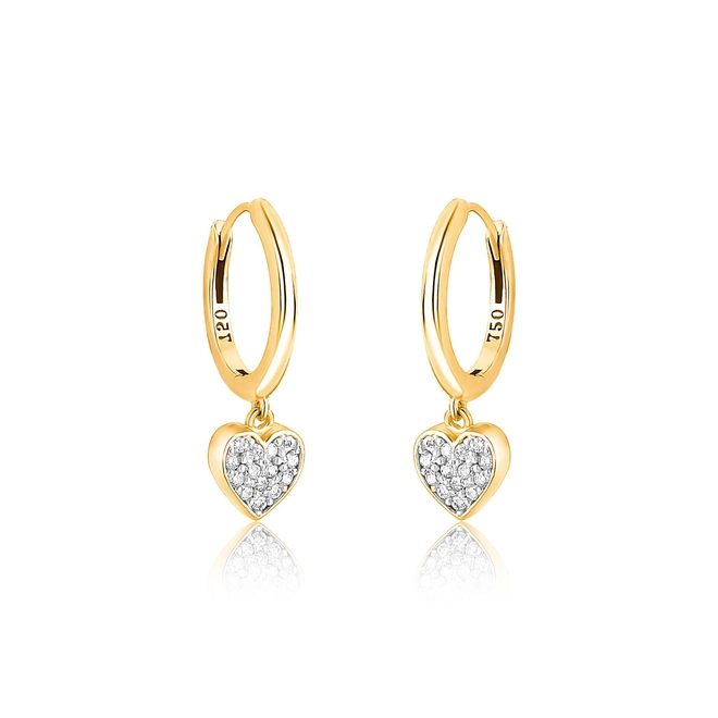 Brinco The Icons argola ouro 18k pingente coração com Diamantes rodinados 1