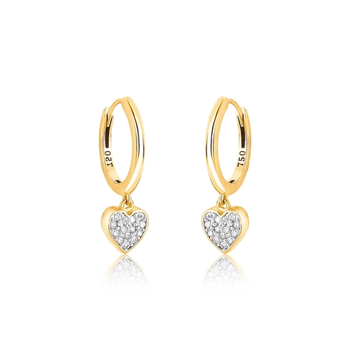 Brinco The Icons argola ouro 18k pingente coração com Diamantes rodinados