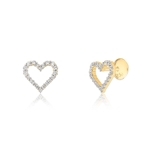 Brinco The Icons Stud coração vazado ouro 18k com Diamantes rodinados