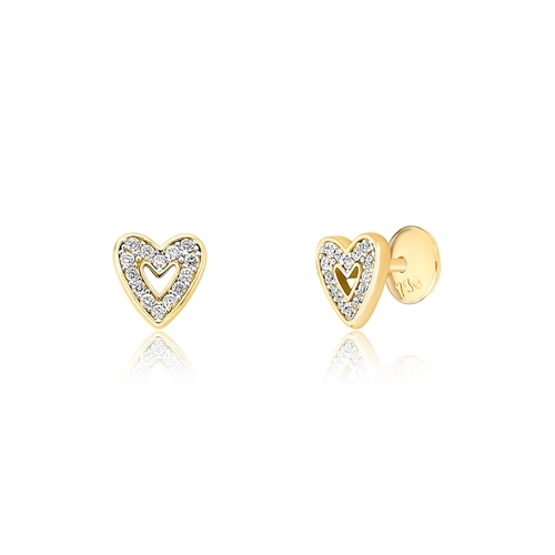 Brinco The Icons Stud coração ouro 18k com Diamantes rodinados