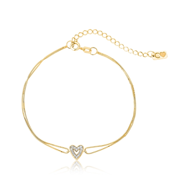 Pulseira The Icons veneziana dupla ouro 18k coração com Diamantes rodinados 1