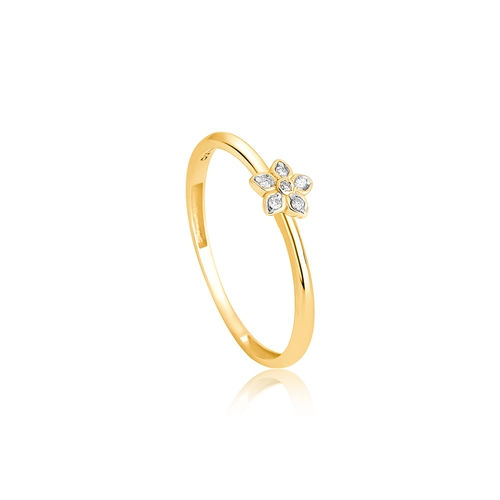 Anel The Icons ouro 18k mini flor com 3pts de Diamantes rodinados
