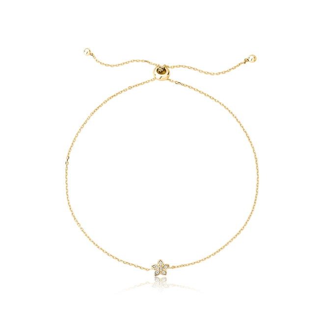 Pulseira The Icons regulável ouro 18k com mini flor de Diamantes rodinados 1