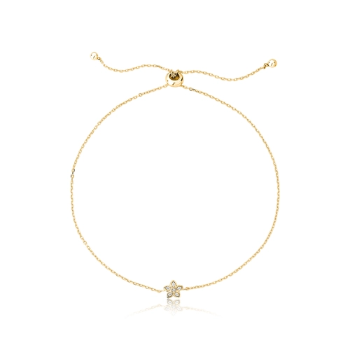 Pulseira The Icons regulável ouro 18k com mini flor de Diamantes rodinados