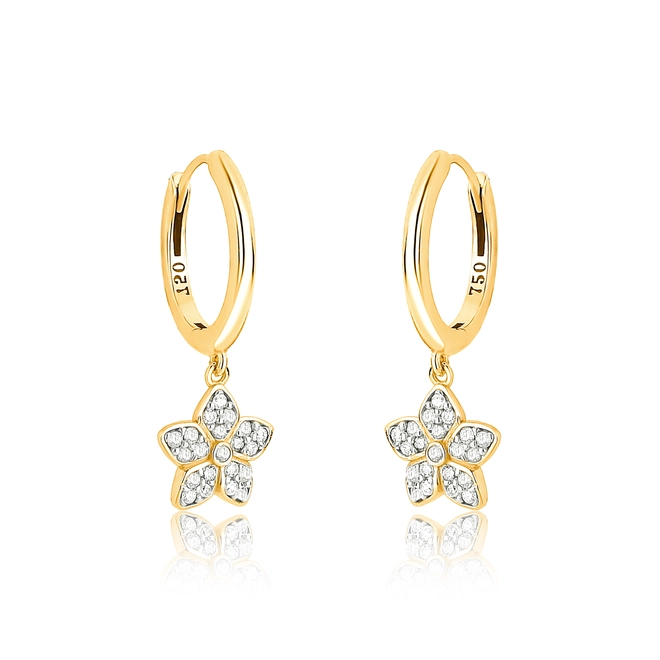 Brinco The Icons argola click ouro 18k flor com Diamantes rodinados 1