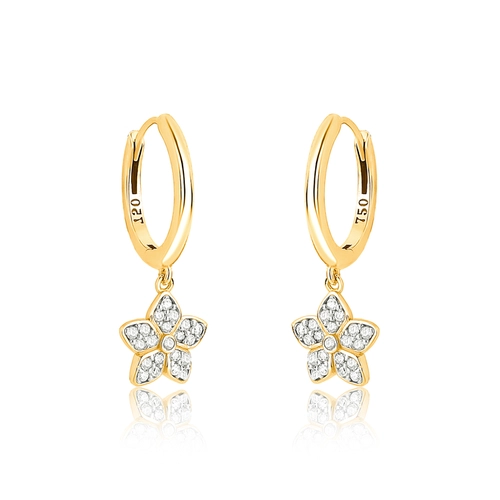 Brinco The Icons argola click ouro 18k flor com Diamantes rodinados