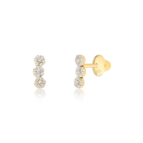 Brinco The Icons Ear cuff ouro 18k três mini flores com Diamantes rodinados