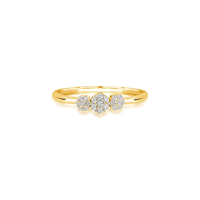 Anel The Icons ouro 18k três mini flores com Diamantes rodinados 2