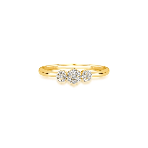 Anel The Icons ouro 18k três mini flores com Diamantes rodinados