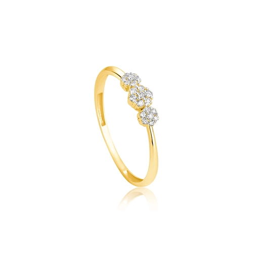 Anel The Icons ouro 18k três mini flores com Diamantes rodinados