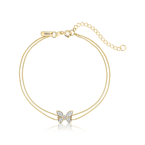 Pulseira The Icons veneziana dupla ouro 18k com borboleta de Diamantes rodinados