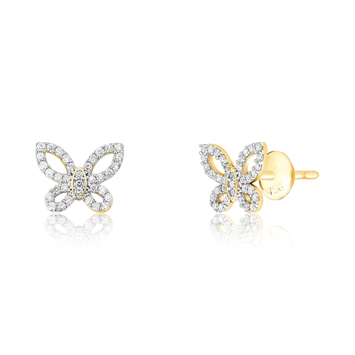 Brinco The Icons Stud ouro 18k borboleta vazada com Diamantes rodinados