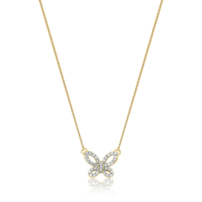 Gargantilha veneziana pingente ouro 18k borboleta vazada com Diamantes rodinados 1