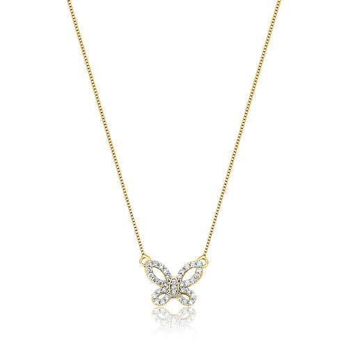 Gargantilha veneziana pingente ouro 18k borboleta vazada com Diamantes rodinados