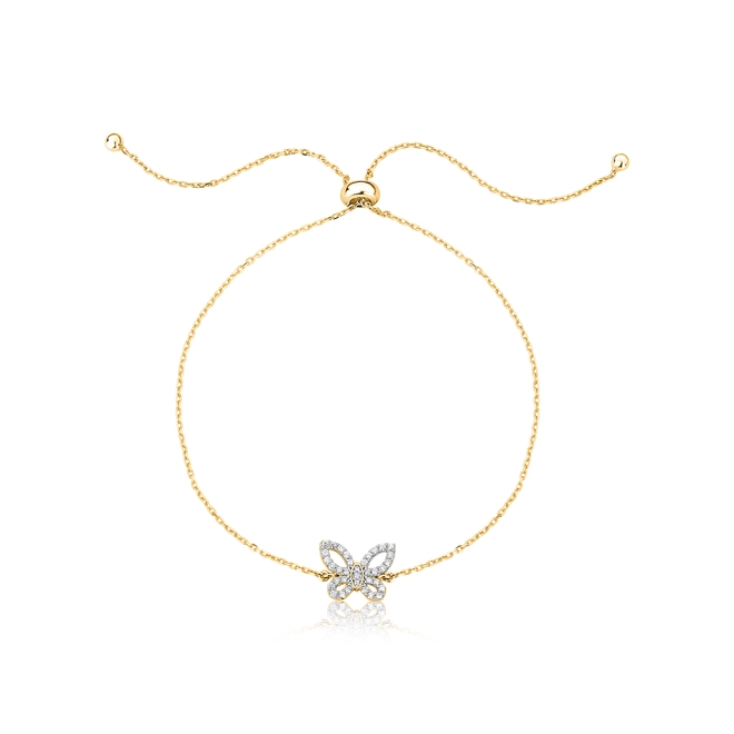 Pulseira The Icons regulável ouro 18k com borboleta de Diamantes rodinados 1