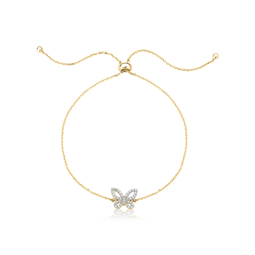 Pulseira The Icons regulável ouro 18k com borboleta de Diamantes rodinados