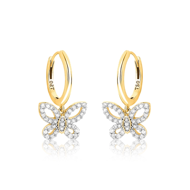Brinco The Icons argola ouro 18k borboleta vazada com Diamantes rodinados 1