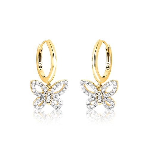 Brinco The Icons argola ouro 18k borboleta vazada com Diamantes rodinados