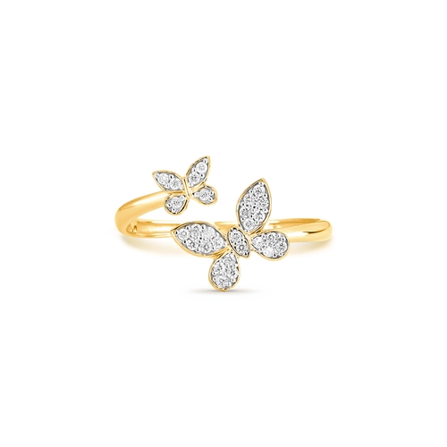 Anel The Icons aro aberto ouro 18k borboletas com 14pts de Diamantes rodinados