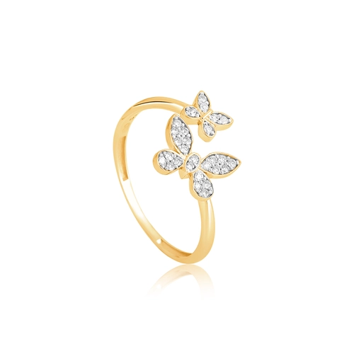 Anel The Icons aro aberto ouro 18k borboletas com 14pts de Diamantes rodinados