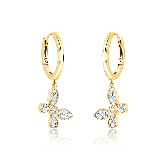 Brinco The Icons argola click ouro 18k pingente borboleta com Diamantes rodinados 1