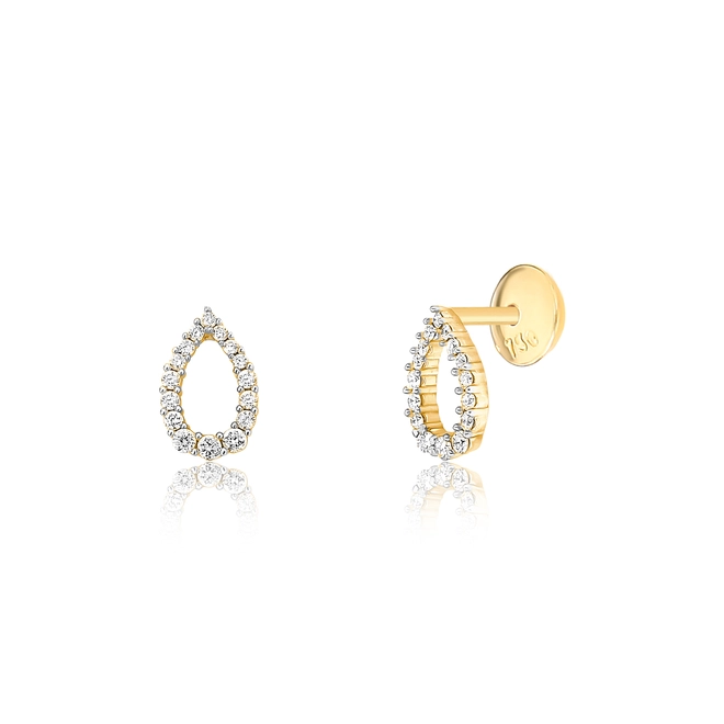 Brinco The Icons Stud gota vazada ouro 18k com Diamantes rodinados 1