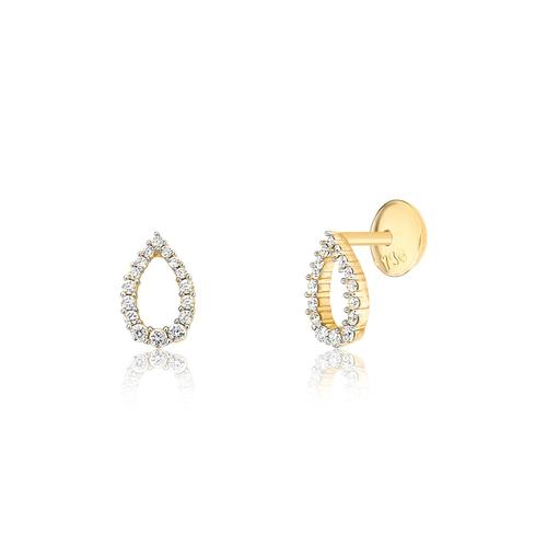 Brinco The Icons Stud gota vazada ouro 18k com Diamantes rodinados