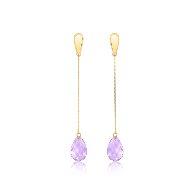Brinco pingente ouro 18k com gota briolet de Ametista lavanda 1