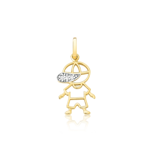 Pingente Essentials filhos ouro 18k menino de boné com 1,5pts de Diamantes