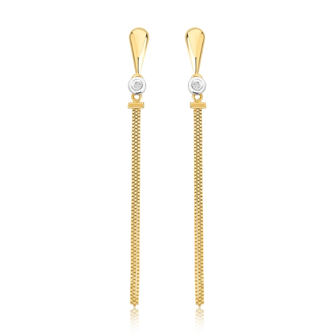 Brinco pingente fios de veneziana ouro 18k com Diamante rodinado 1
