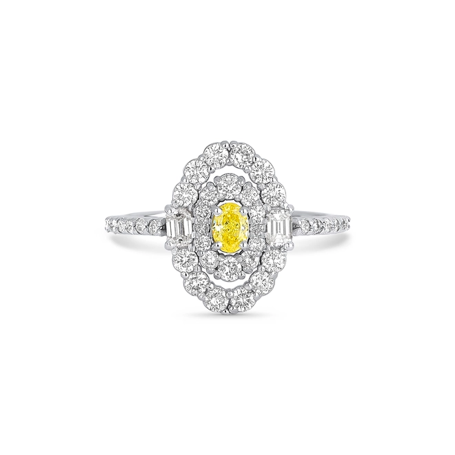 Anel Selection oval de Diamante Fancy Yellow ouro branco 18k contorno duplo de Diamantes 2