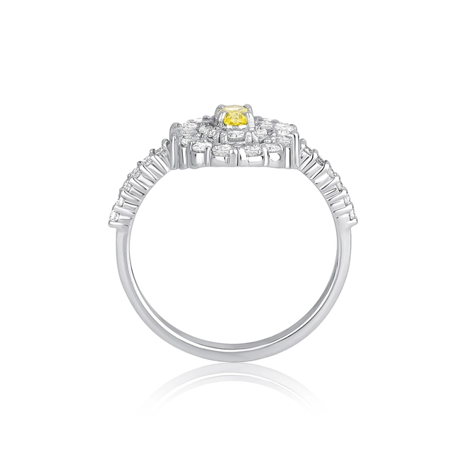 Anel Selection oval de Diamante Fancy Yellow ouro branco 18k contorno duplo de Diamantes 3