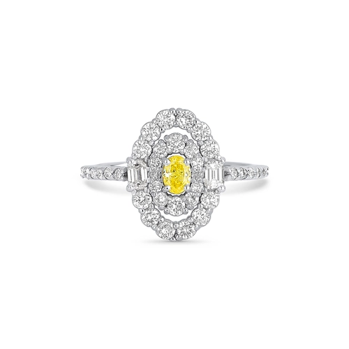Anel Selection oval de Diamante Fancy Yellow ouro branco 18k contorno duplo de Diamantes