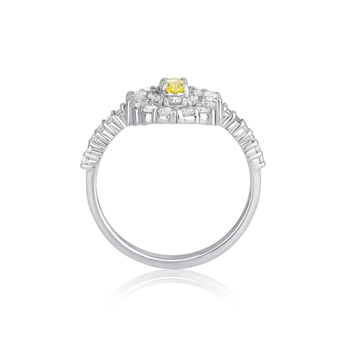 Anel Selection oval de Diamante Fancy Yellow ouro branco 18k contorno duplo de Diamantes