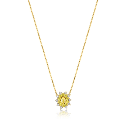 Gargantilha Selection pingente sol ouro 18k com Diamantes Funcy Yellow e Incolores