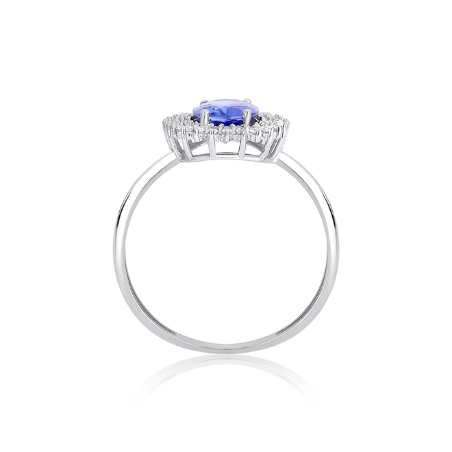 Anel Selection oval de Tanzanita ouro branco 18k contorno duplo de Diamantes 3