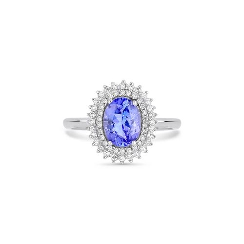 Anel Selection oval de Tanzanita ouro branco 18k contorno duplo de Diamantes