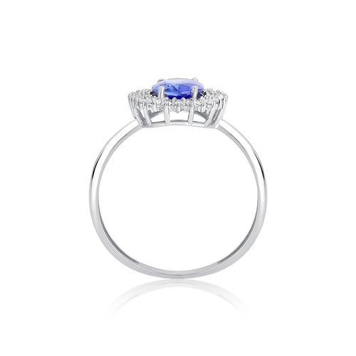 Anel Selection oval de Tanzanita ouro branco 18k contorno duplo de Diamantes