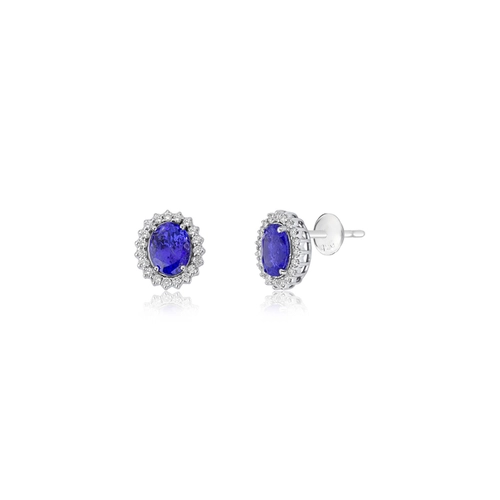 Brinco Selection Stud gema oval de Tanzanita em ouro branco 18k contorno com Diamantes