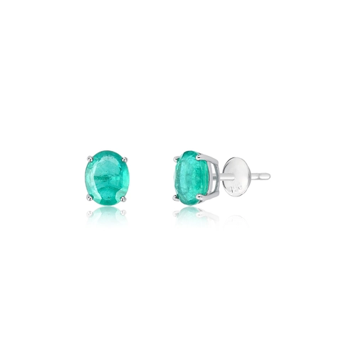 Brinco Selection Stud oval ouro branco 18k com 600pts de Esmeraldas