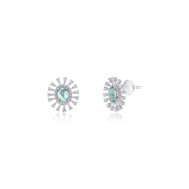 Brinco Selection Stud oval de Turmalina Paraíba em ouro branco 18k contorno com Diamantes 1