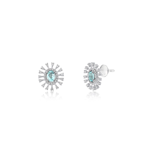 Brinco Selection Stud oval de Turmalina Paraíba em ouro branco 18k contorno com Diamantes